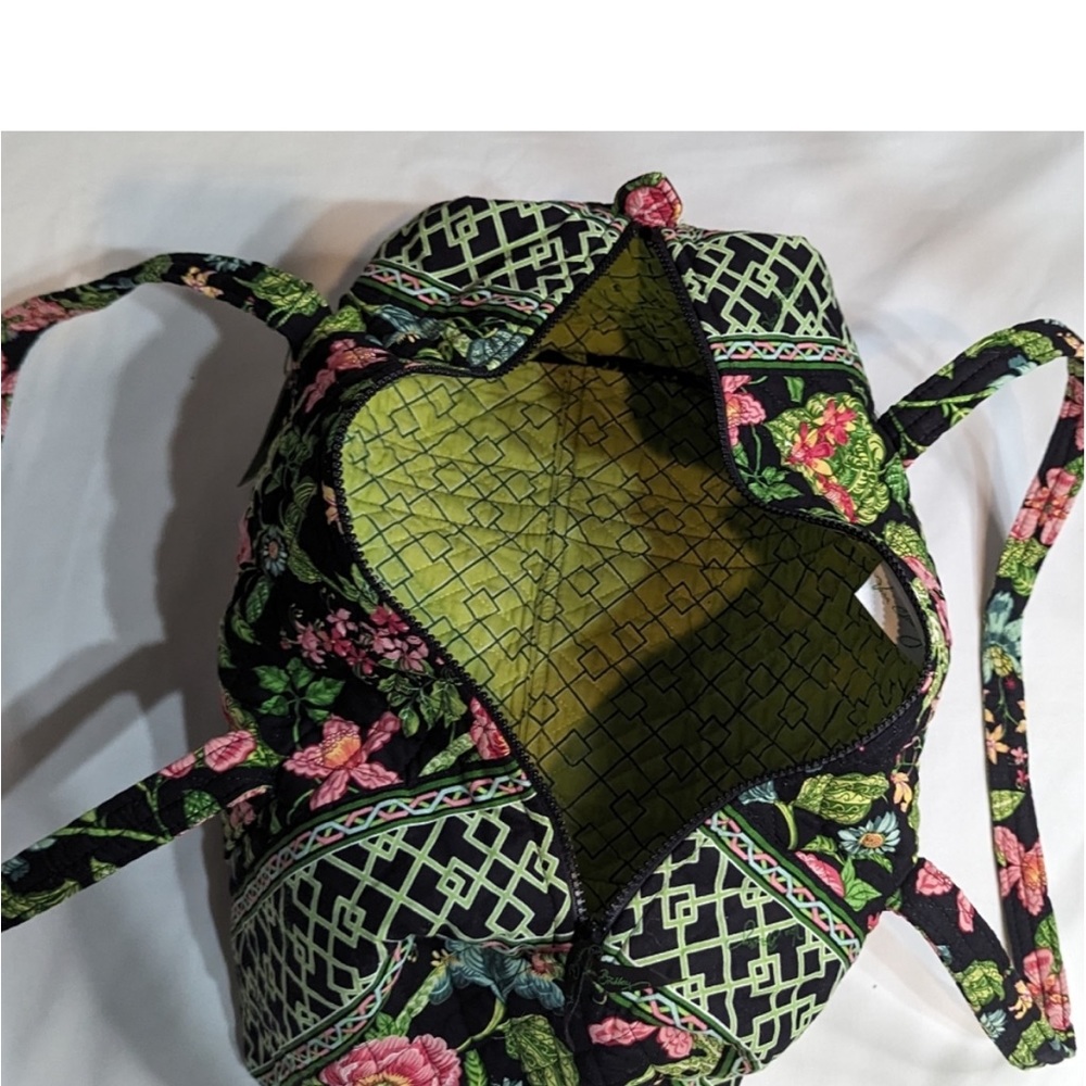 Vera Bradley Black Quilted Floral Travel Tote with Pink and Green Accents